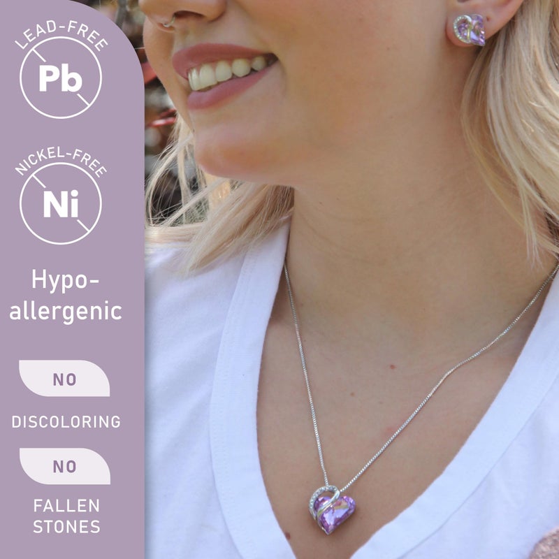 Leafael Valentine's Day Gift Necklaces for Women, Infinity Love Birthstone Heart Pendant with Alexandrite Light Purple Crystal for June, Birthday Jewelry Gifts for Her, Mom, and Wife, Silver Plated, 18 + 2 inch Chain - Image 2